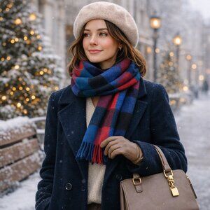 🧣 Vintage Plaid Acrylic Scarf — Made in Korea (RN 51914)